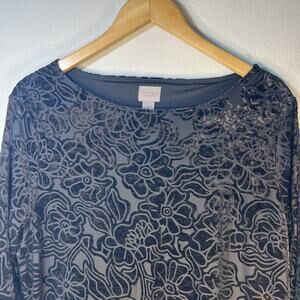 Chico's 2 Chicos Large Black Velvet Burnout Floral Easywear Top Holiday Party